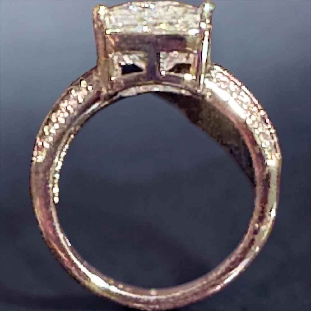3CT White Moissanite Solitaire Pavé Engagement Ring - Women's Jewelry - Picture 4 of 7